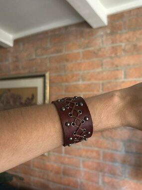 Handmade Brown Leather Lace-Up Cuff Bracelet